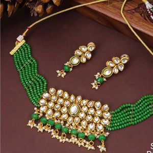 Green meena and kundan set